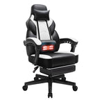 Chaise de bureau gaming Futzca en cuir synthétique avec appui-tête, repose-pieds et support lombaire massant