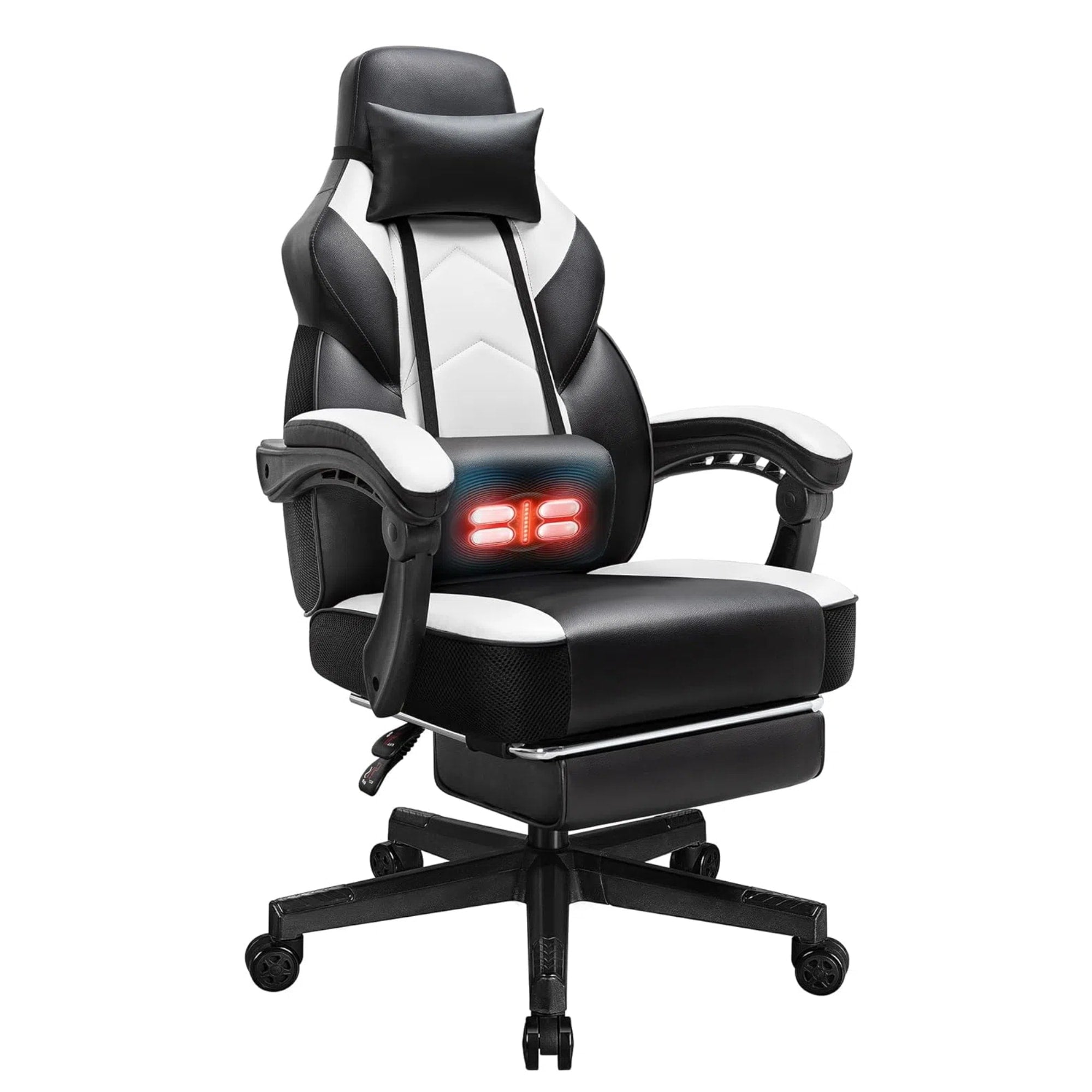 Chaise de bureau gaming Futzca en cuir synthétique avec appui-tête, repose-pieds et support lombaire massant