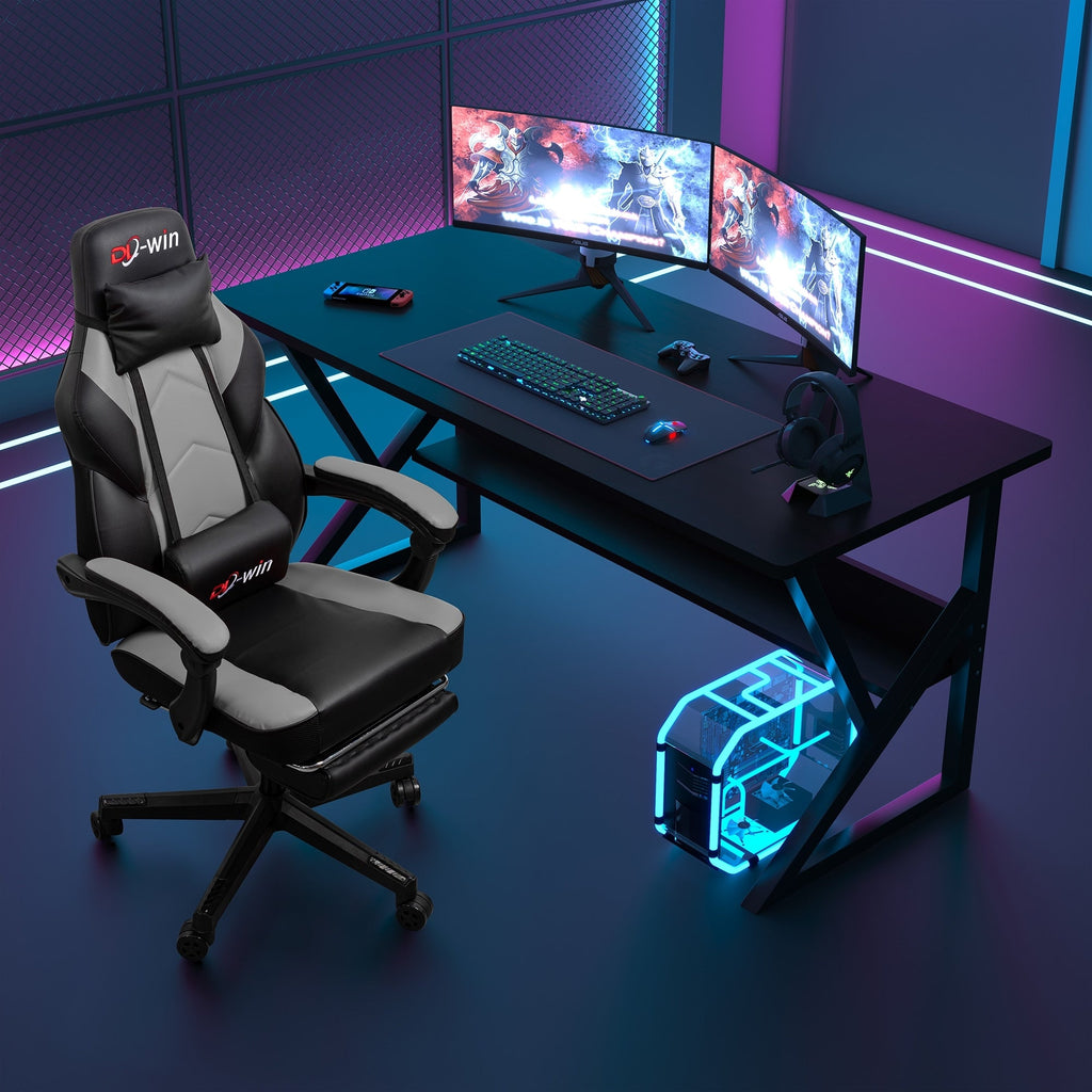 Chaise de bureau gaming Futzca en cuir synthétique avec appui-tête, repose-pieds et support lombaire massant