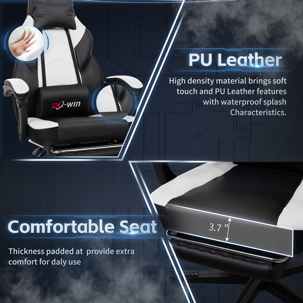 Chaise de bureau gaming Futzca en cuir synthétique avec appui-tête, repose-pieds et support lombaire massant