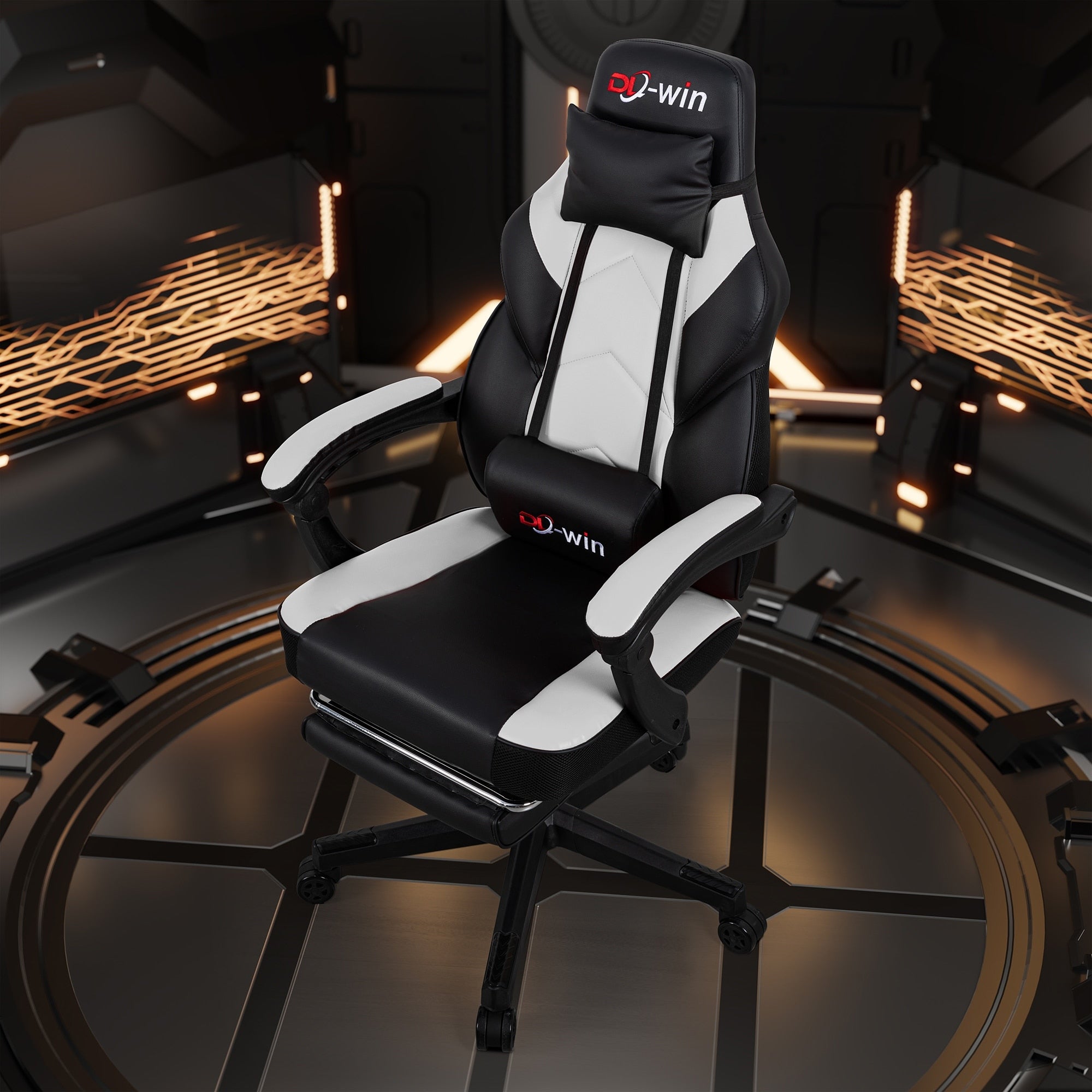 Chaise de bureau gaming Futzca en cuir synthétique avec appui-tête, repose-pieds et support lombaire massant