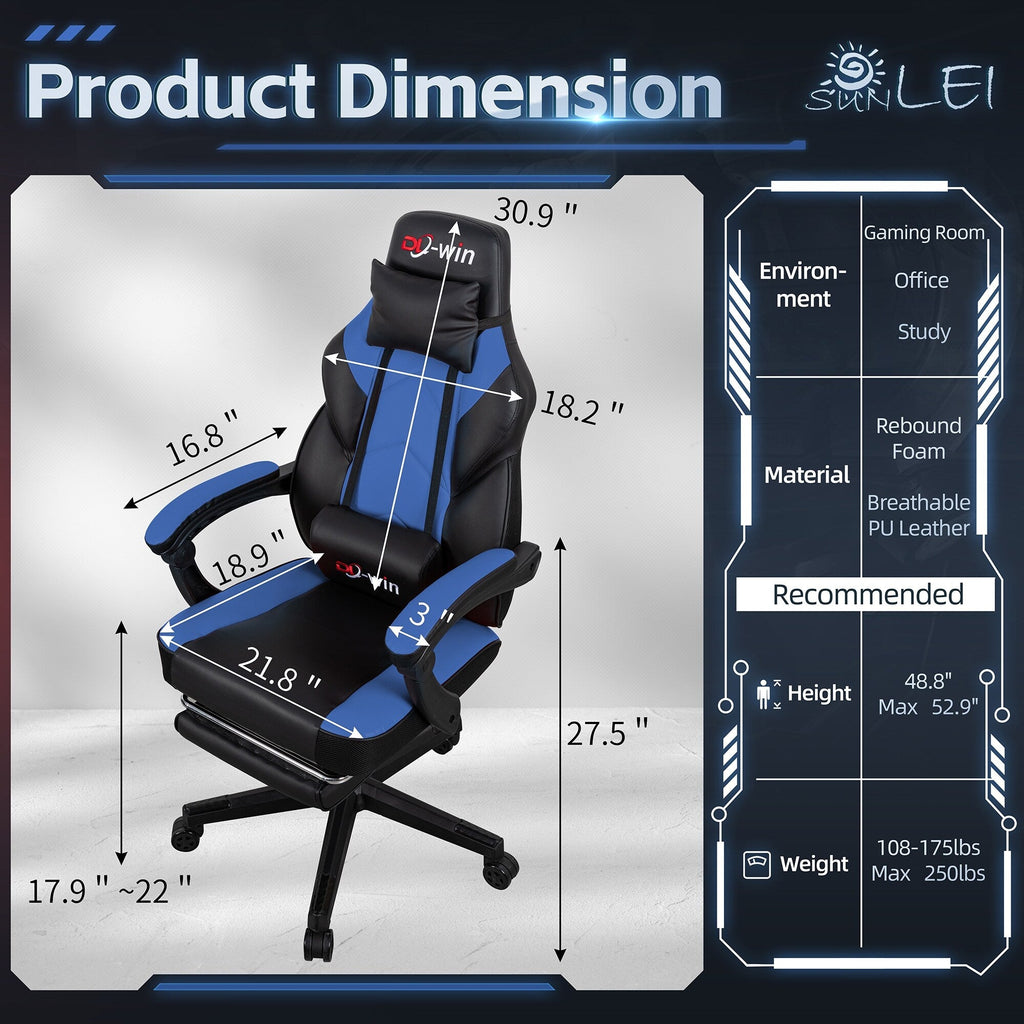 Chaise de bureau gaming Futzca en cuir synthétique avec appui-tête, repose-pieds et support lombaire massant