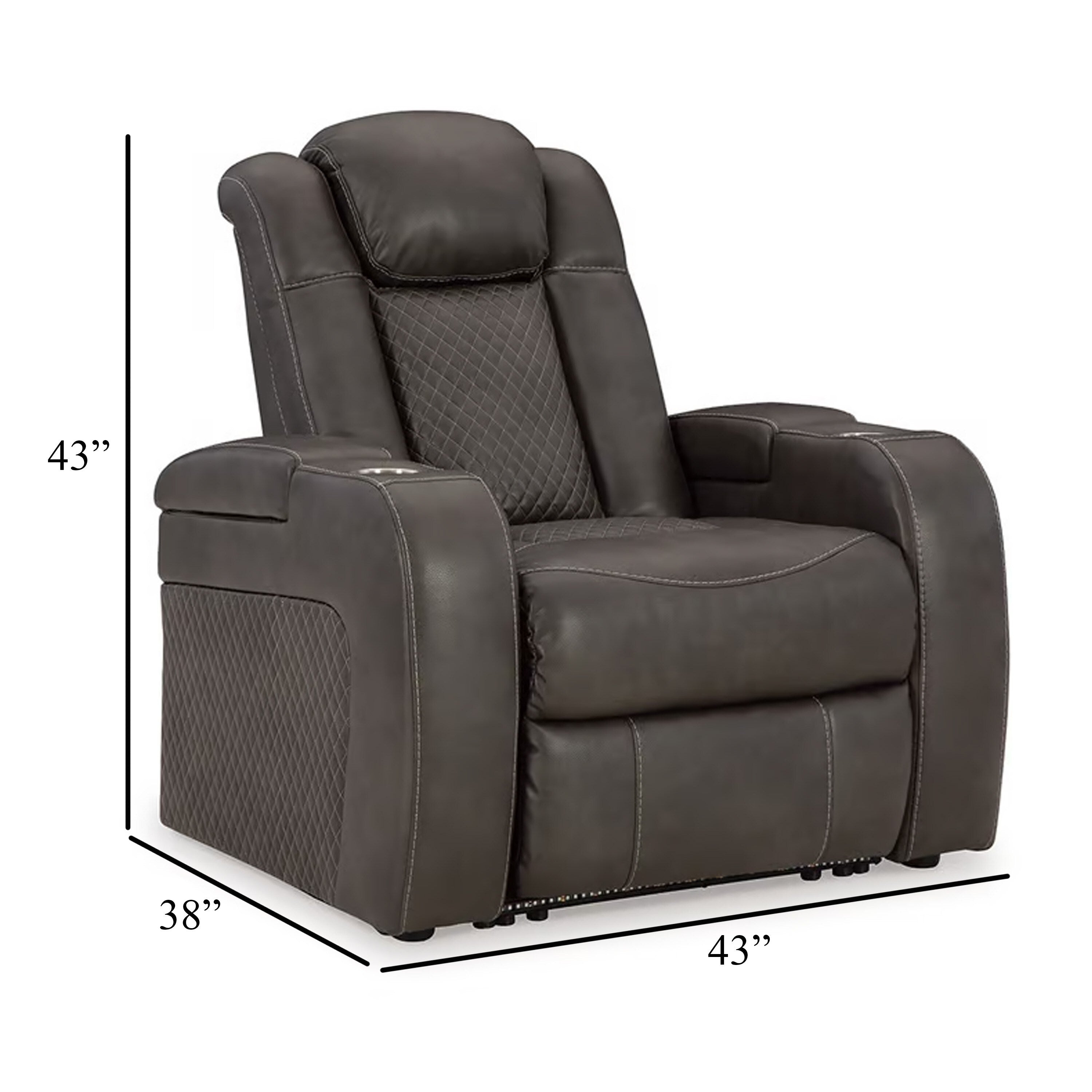 Fauteuil inclinable électrique à LED Fynne, porte-gobelet, port USB, similicuir gris