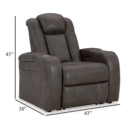 Fauteuil inclinable électrique à LED Fynne, porte-gobelet, port USB, similicuir gris