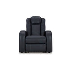 Fauteuil inclinable électrique à LED Fynne, port USB, similicuir bleu saphir