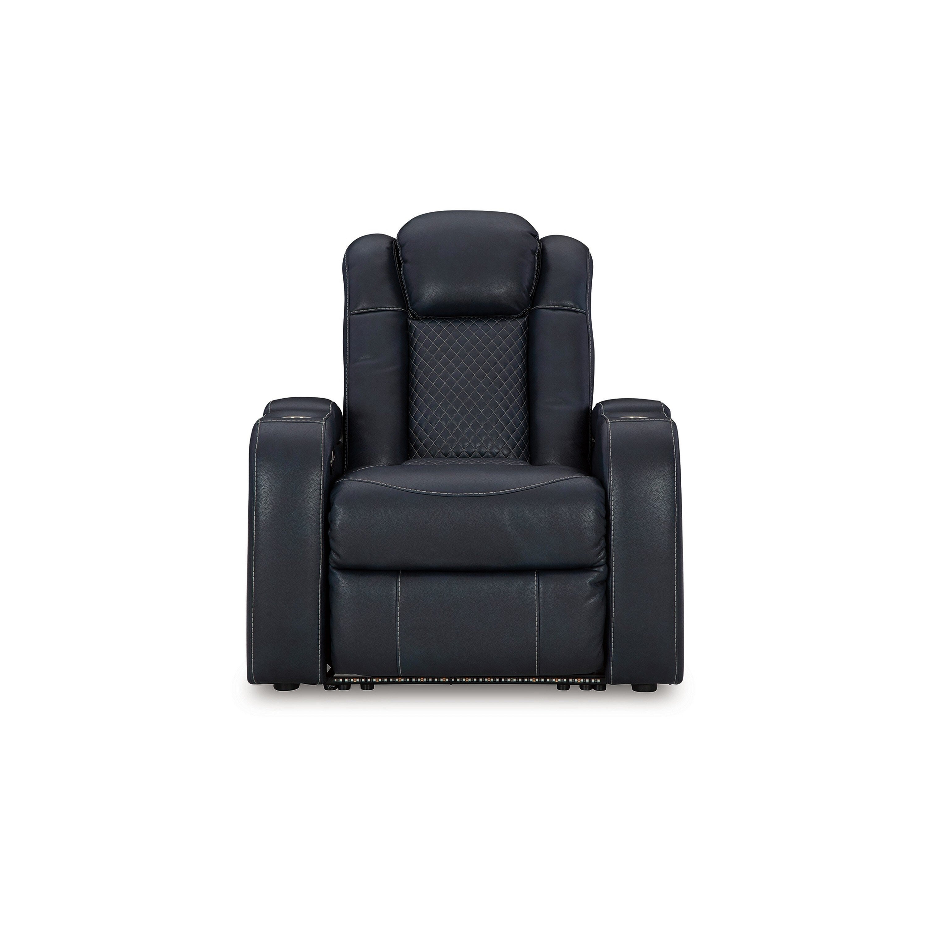 Fauteuil inclinable électrique à LED Fynne, port USB, similicuir bleu saphir