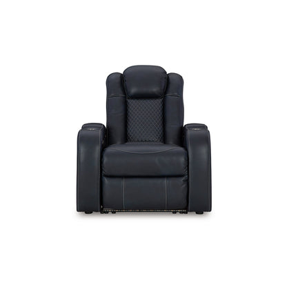 Fauteuil inclinable électrique à LED Fynne, port USB, similicuir bleu saphir