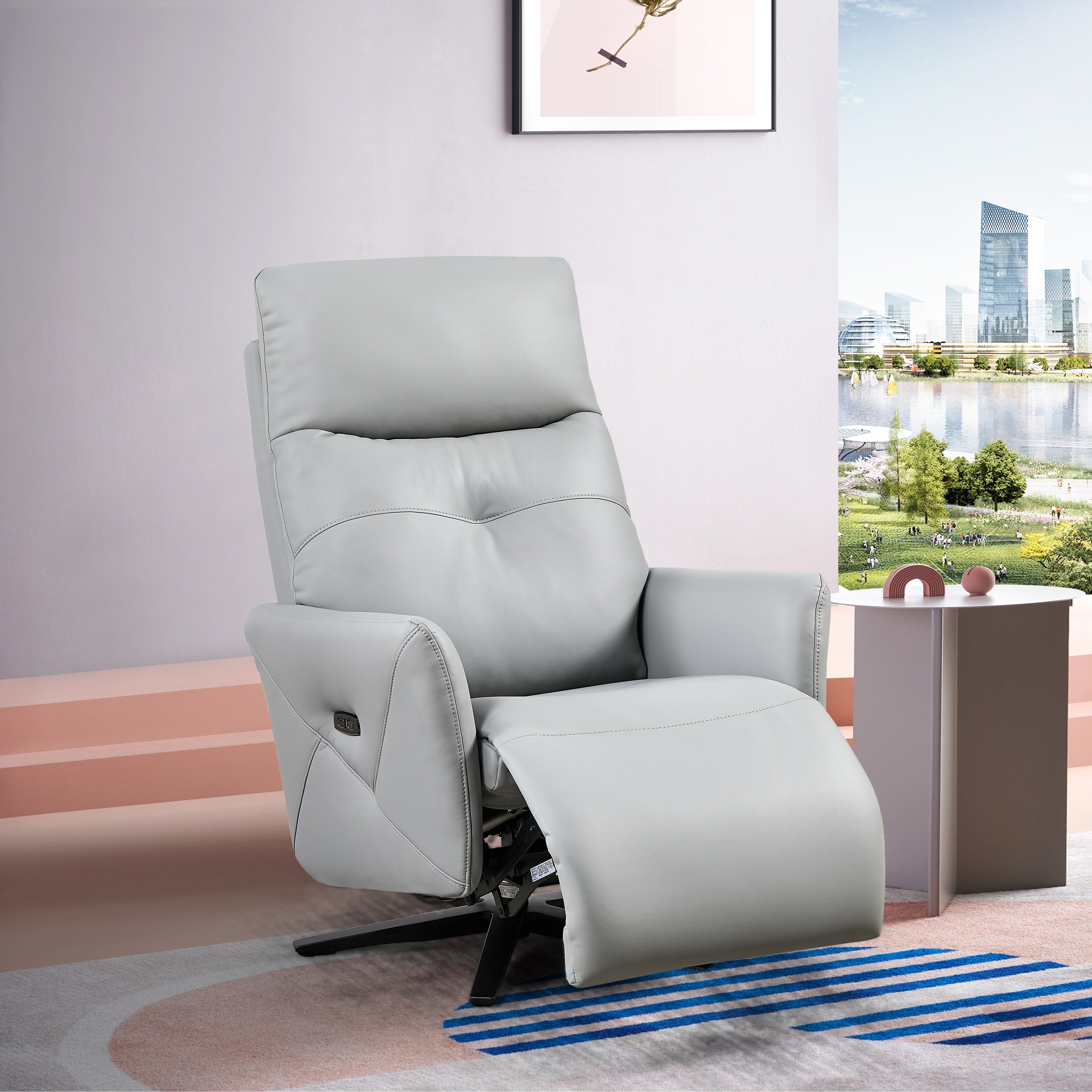 Christopher Knight Home - Fauteuil inclinable Alexander Plush en cuir reconstitué avec appui-tête et repose-pieds réglables, pivotant à 360 degrés