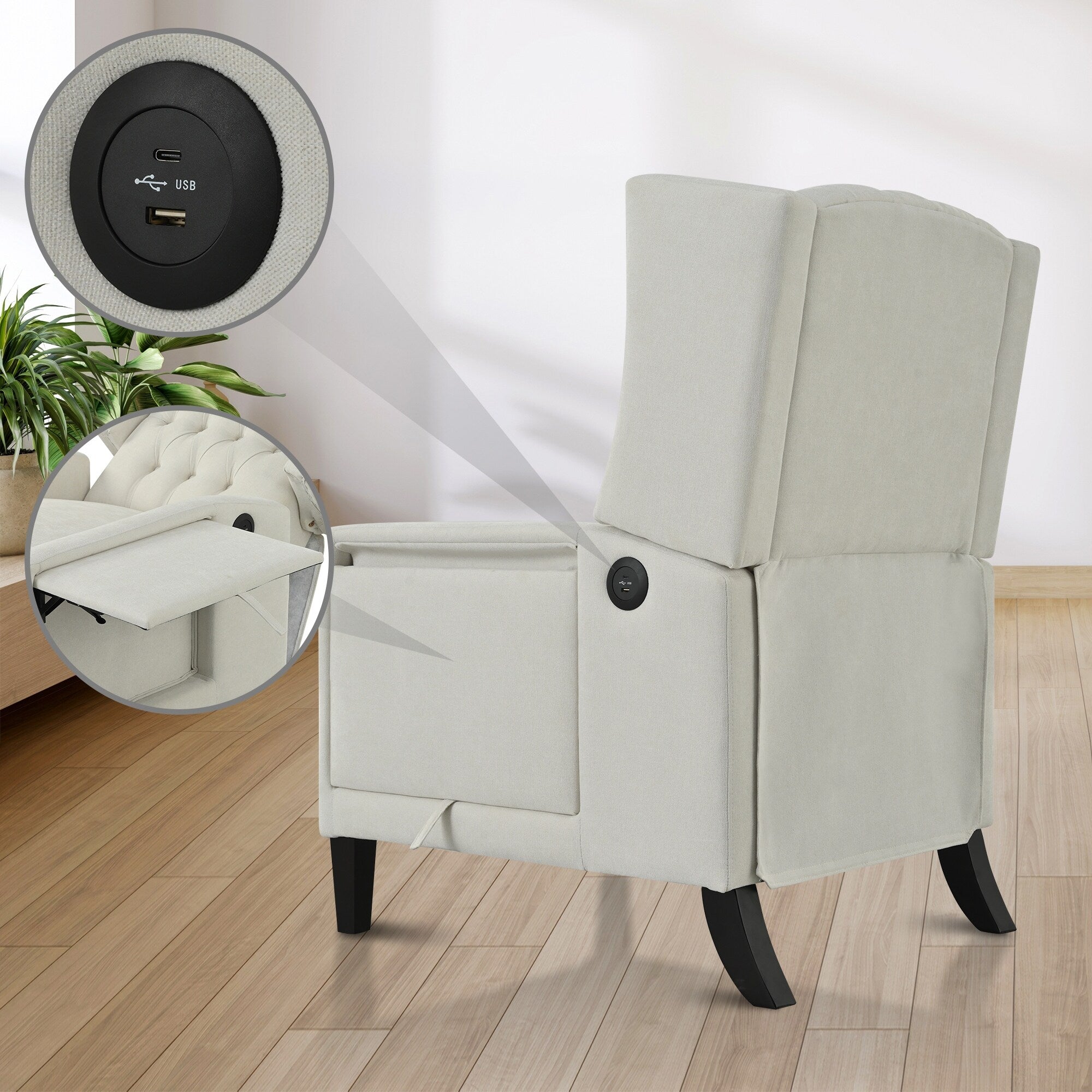 Christopher Knight Home - Fauteuil inclinable manuel Isabella avec table pliable et ports USB