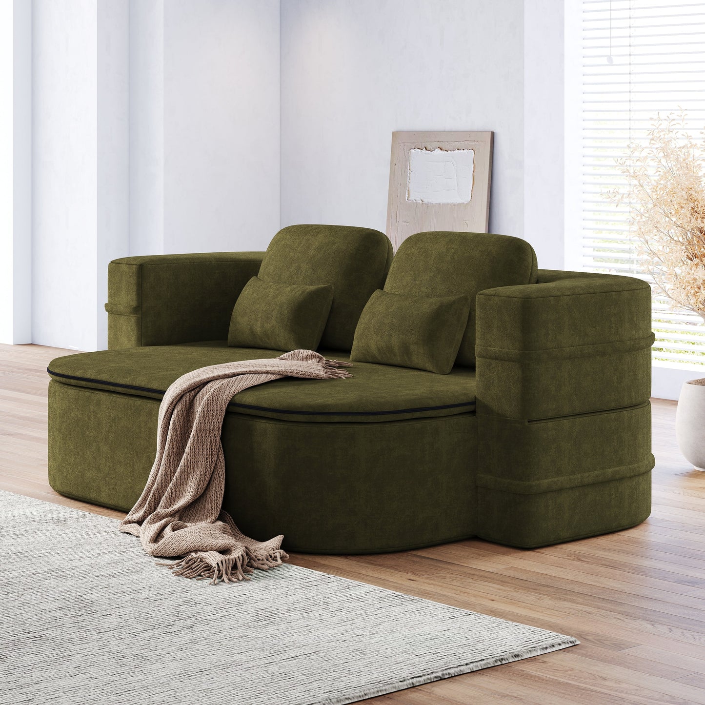 GDFStudio - Canapé-lit pliable Willoughby en chenille avec couverture multifonctionnelle