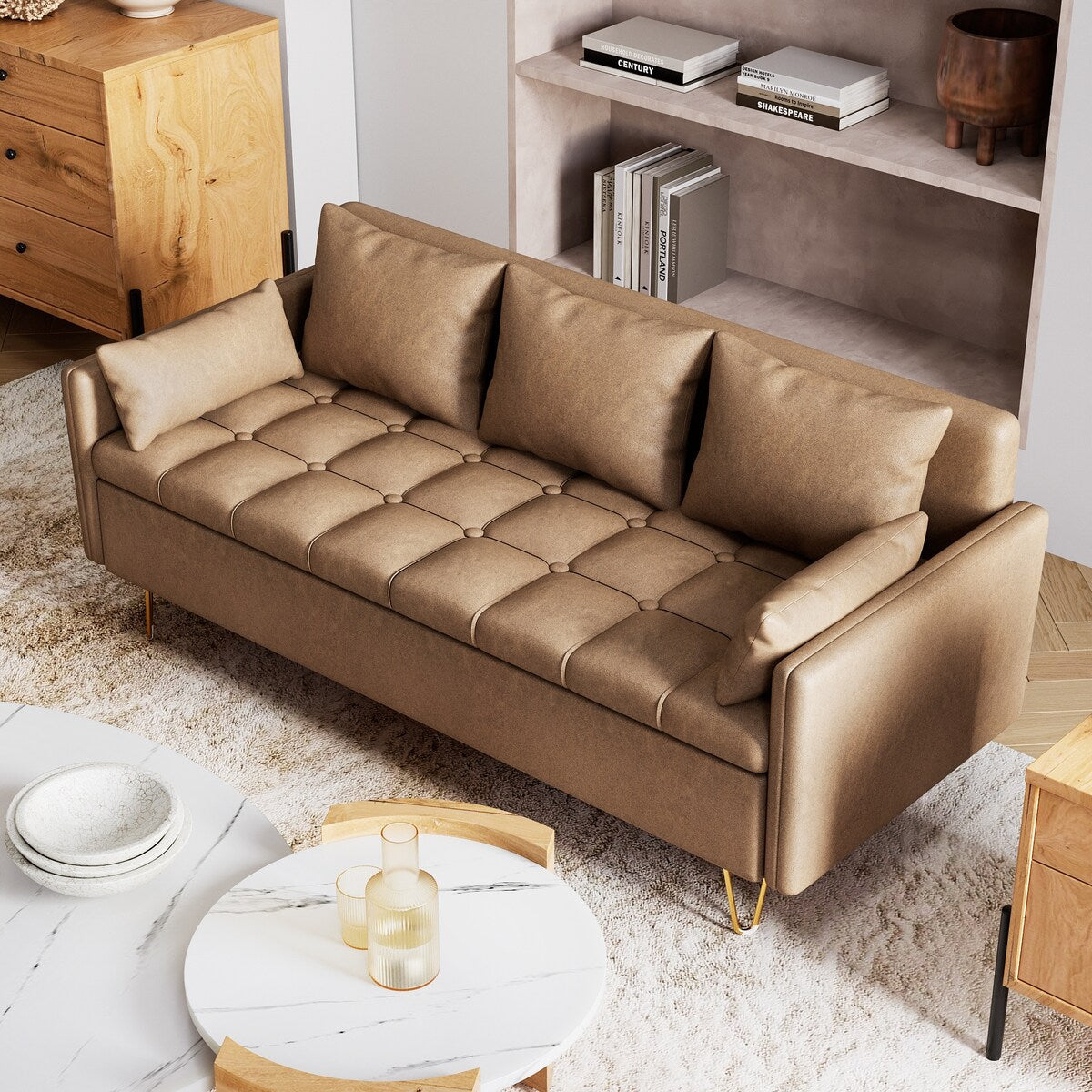 Canapé 3 places en cuir GIMMYFIVE avec coussin, canapé de salon