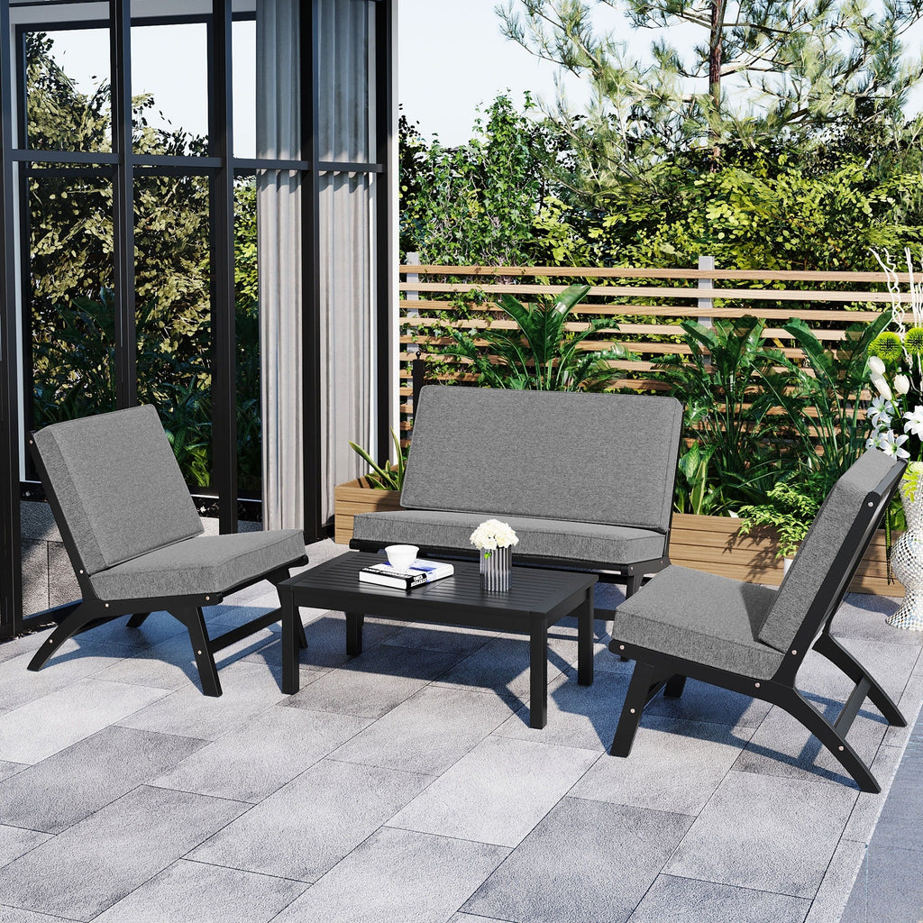 Ensemble de 4 sièges en V GO, canapé d'extérieur en bois d'acacia massif, mobilier de jardin, sièges d'extérieur, noir et gris