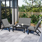 Ensemble de 4 sièges en V GO, canapé d'extérieur en bois d'acacia massif, mobilier de jardin, sièges d'extérieur, noir et gris