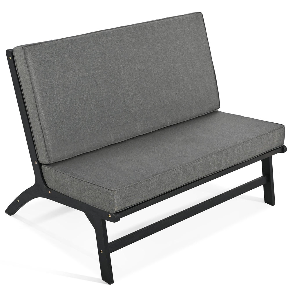Ensemble de 4 sièges en V GO, canapé d'extérieur en bois d'acacia massif, mobilier de jardin, sièges d'extérieur, noir et gris