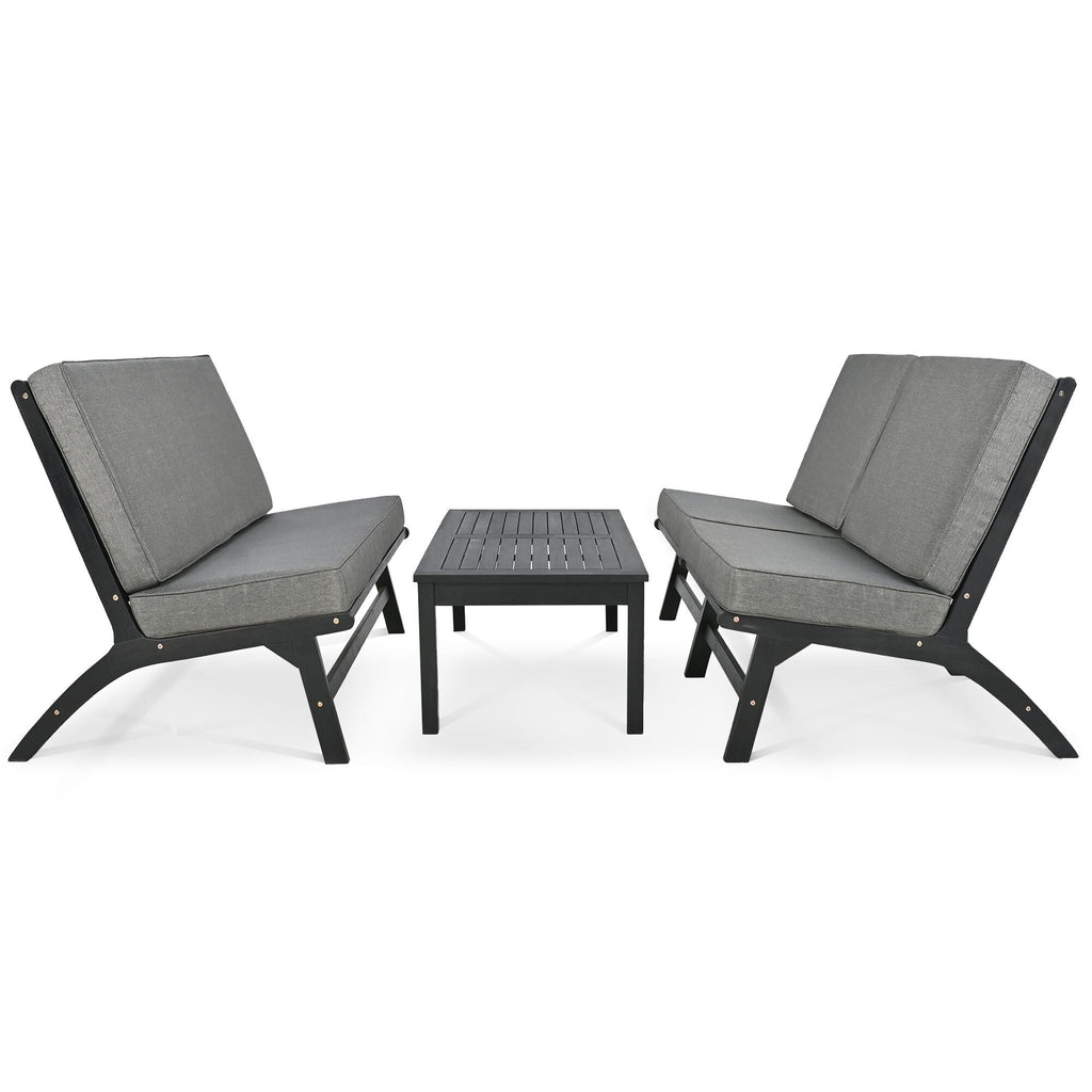 Ensemble de 4 sièges en V GO, canapé d'extérieur en bois d'acacia massif, mobilier de jardin, sièges d'extérieur, noir et gris