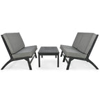 Ensemble de 4 sièges en V GO, canapé d'extérieur en bois d'acacia massif, mobilier de jardin, sièges d'extérieur, noir et gris