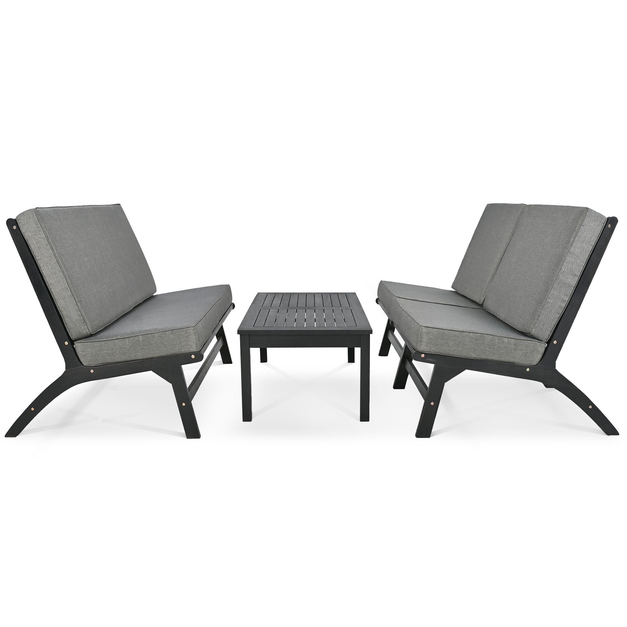 Ensemble de 4 sièges en V GO, canapé d'extérieur en bois d'acacia massif, mobilier de jardin, sièges d'extérieur, noir et gris