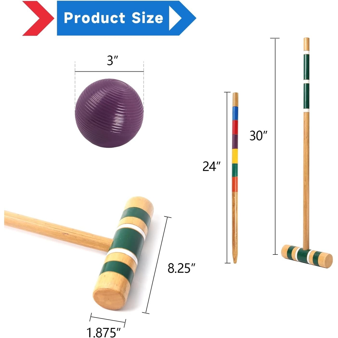 Jeu de croquet classique GSE™ pour 6 joueurs avec 6 maillets et boules, 9 guichets, 2 piquets et un étui de transport - Jeu de croquet