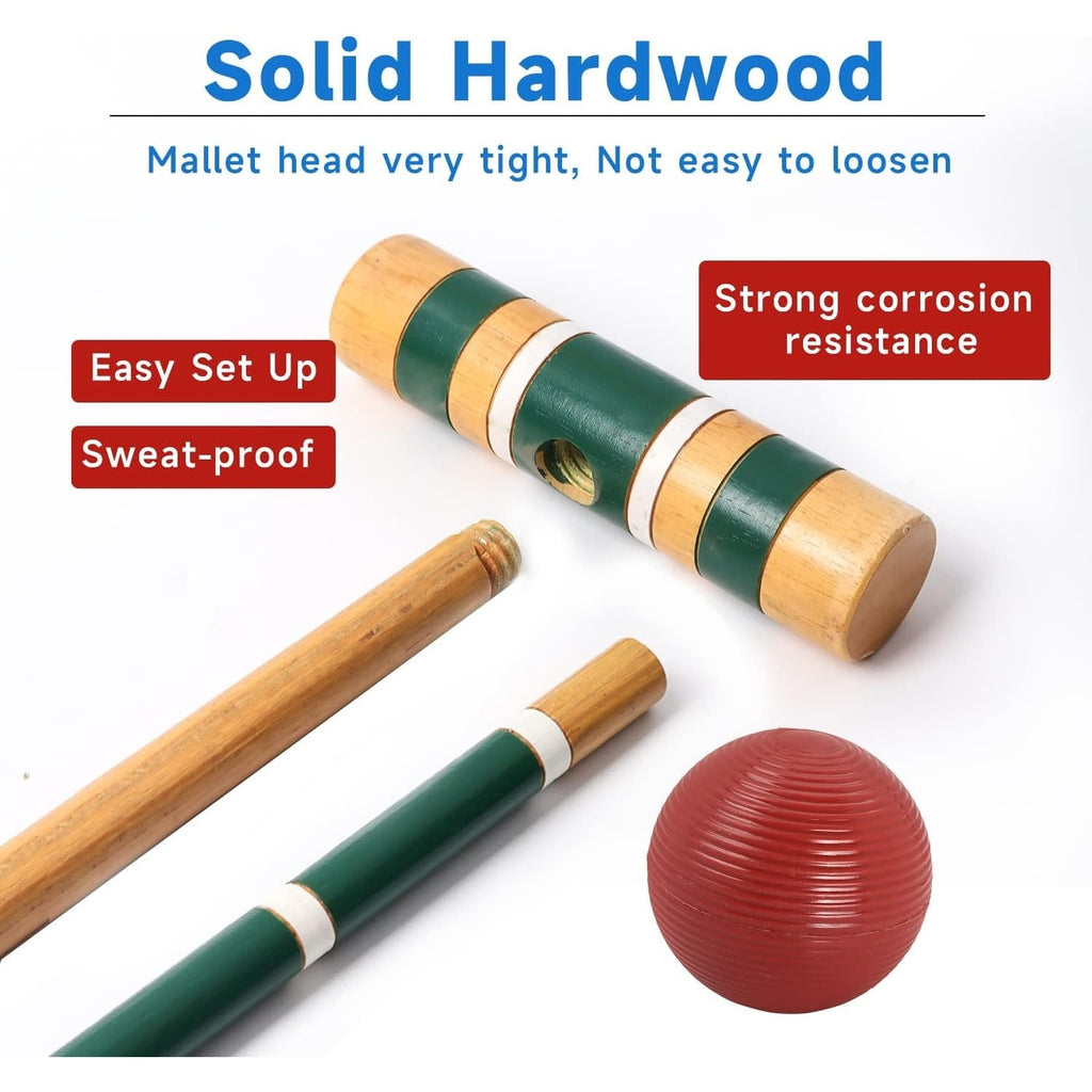 Jeu de croquet classique GSE™ pour 6 joueurs avec 6 maillets et boules, 9 guichets, 2 piquets et un étui de transport - Jeu de croquet
