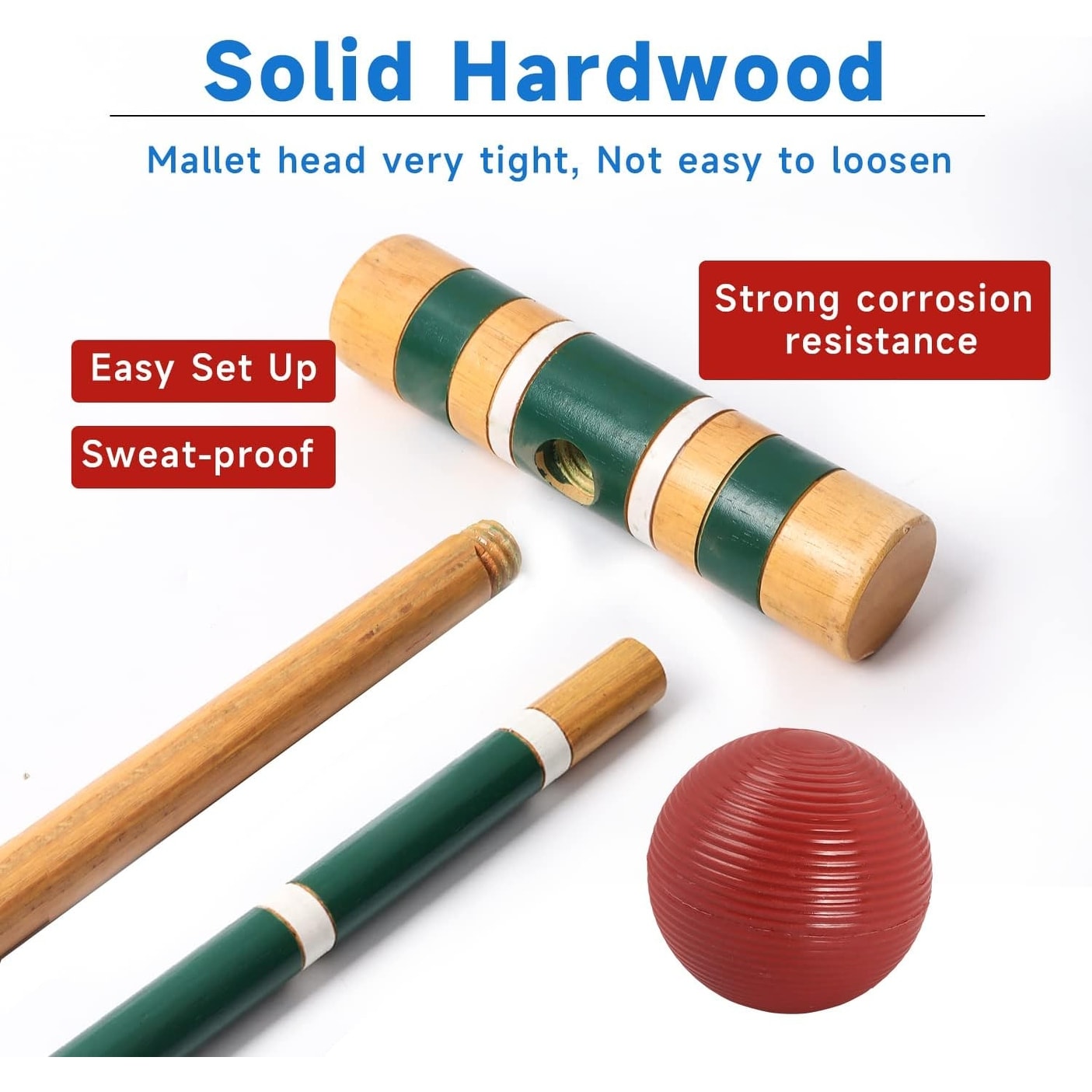 Jeu de croquet classique GSE™ pour 6 joueurs avec 6 maillets et boules, 9 guichets, 2 piquets et un étui de transport - Jeu de croquet