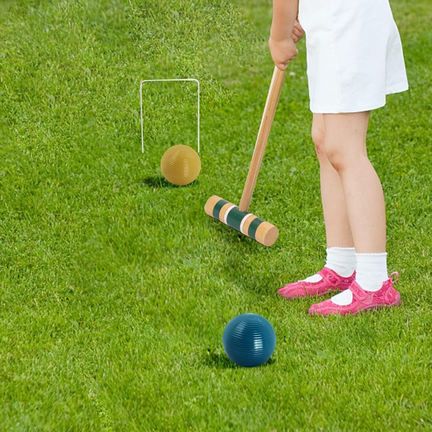 Jeu de croquet classique GSE™ pour 6 joueurs avec 6 maillets et boules, 9 guichets, 2 piquets et un étui de transport - Jeu de croquet