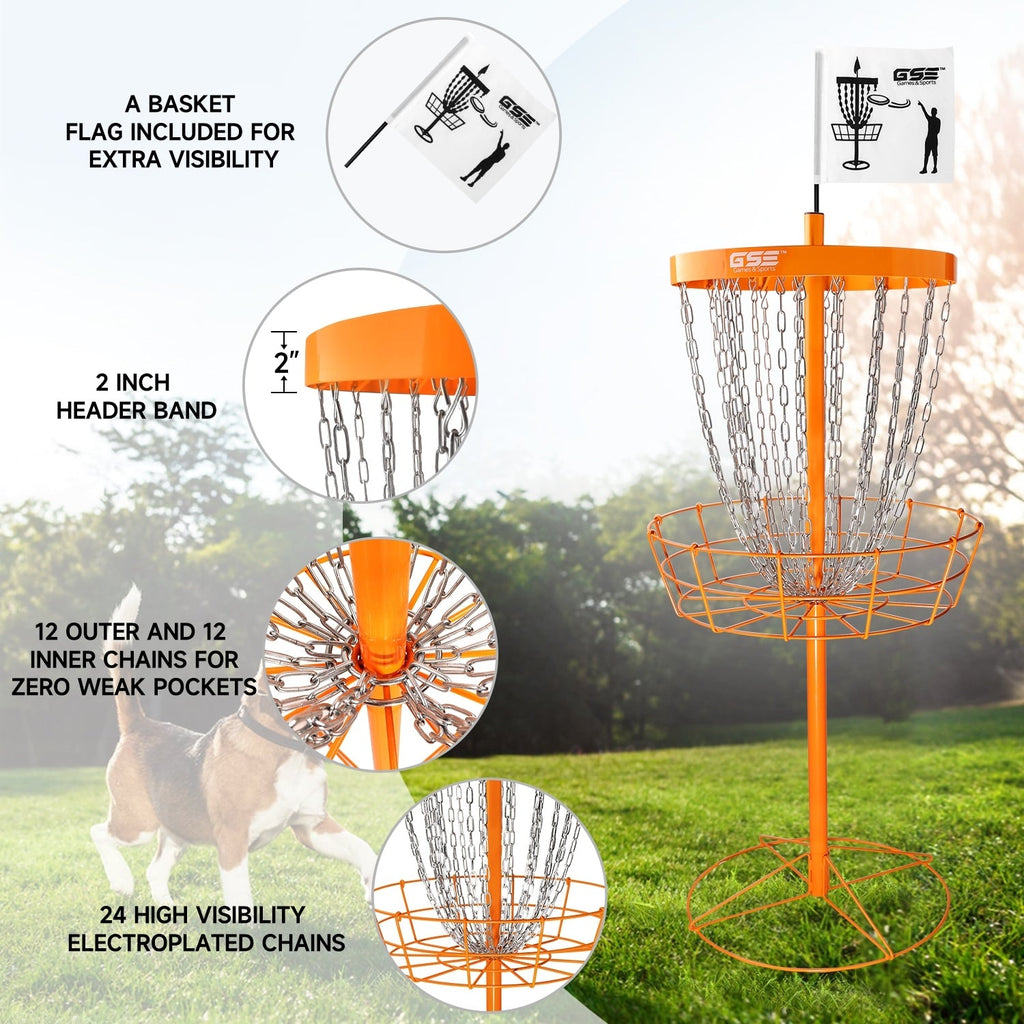 Panier de cibles de disc golf portable de luxe GSE™ à 24 chaînes, paniers d'entraînement PRO Disc Golf