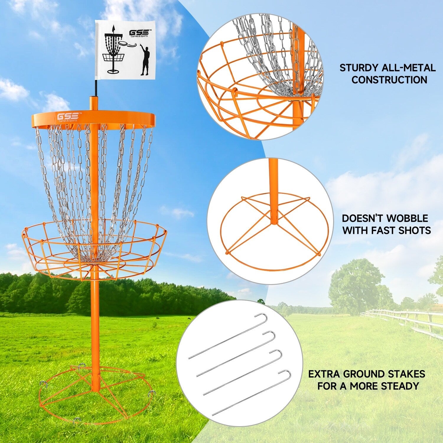 Panier de cibles de disc golf portable de luxe GSE™ à 24 chaînes, paniers d'entraînement PRO Disc Golf