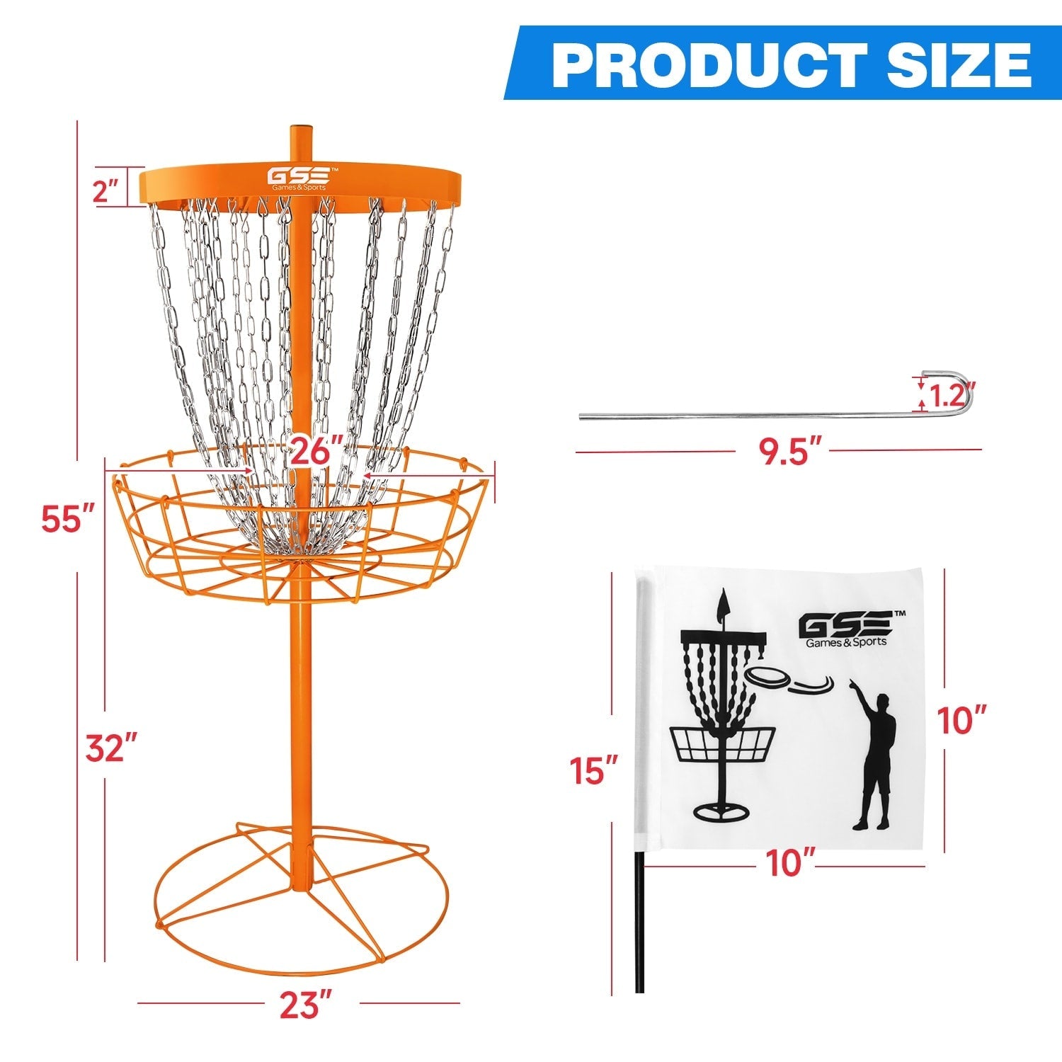 Panier de cibles de disc golf portable de luxe GSE™ à 24 chaînes, paniers d'entraînement PRO Disc Golf