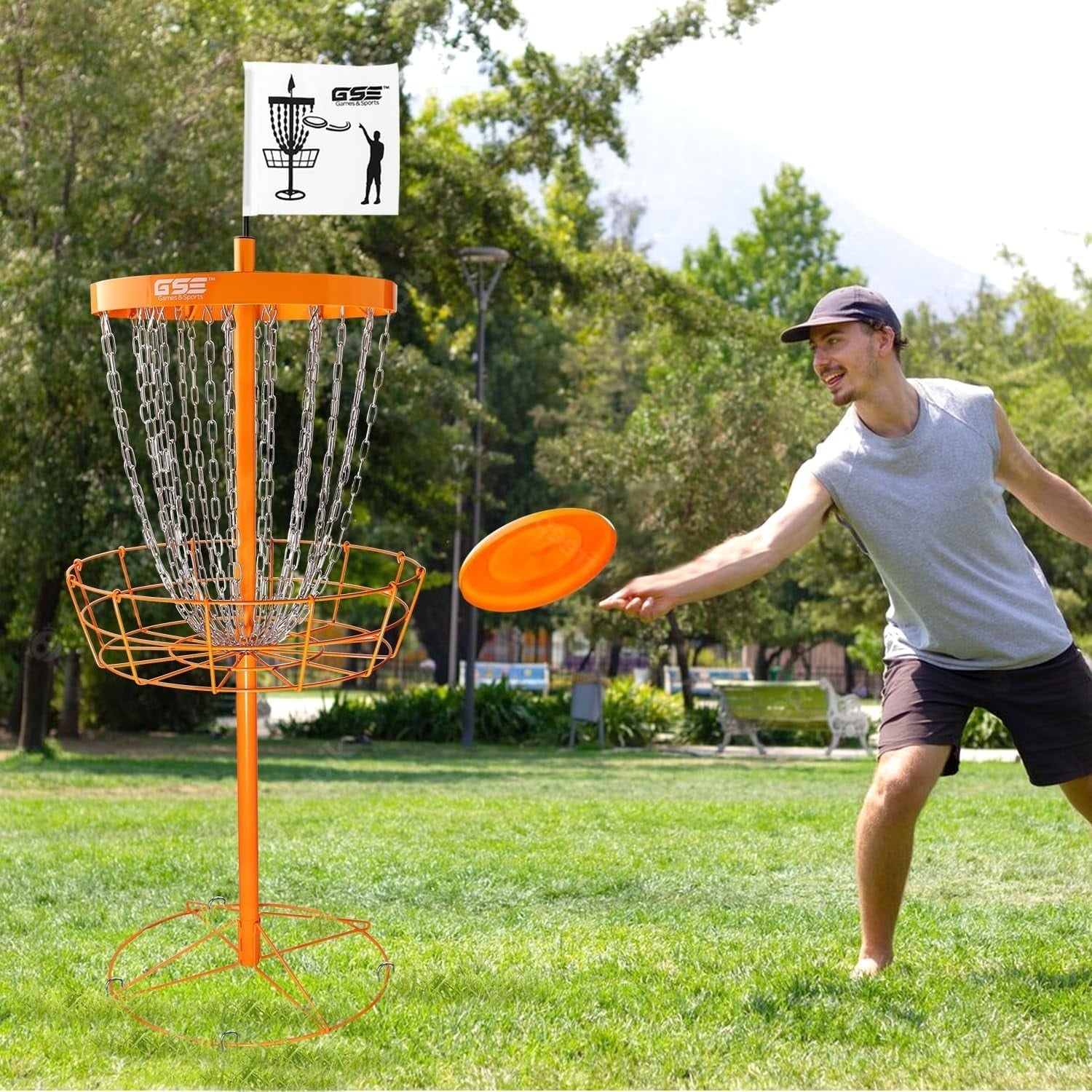 Panier de cibles de disc golf portable de luxe GSE™ à 24 chaînes, paniers d'entraînement PRO Disc Golf