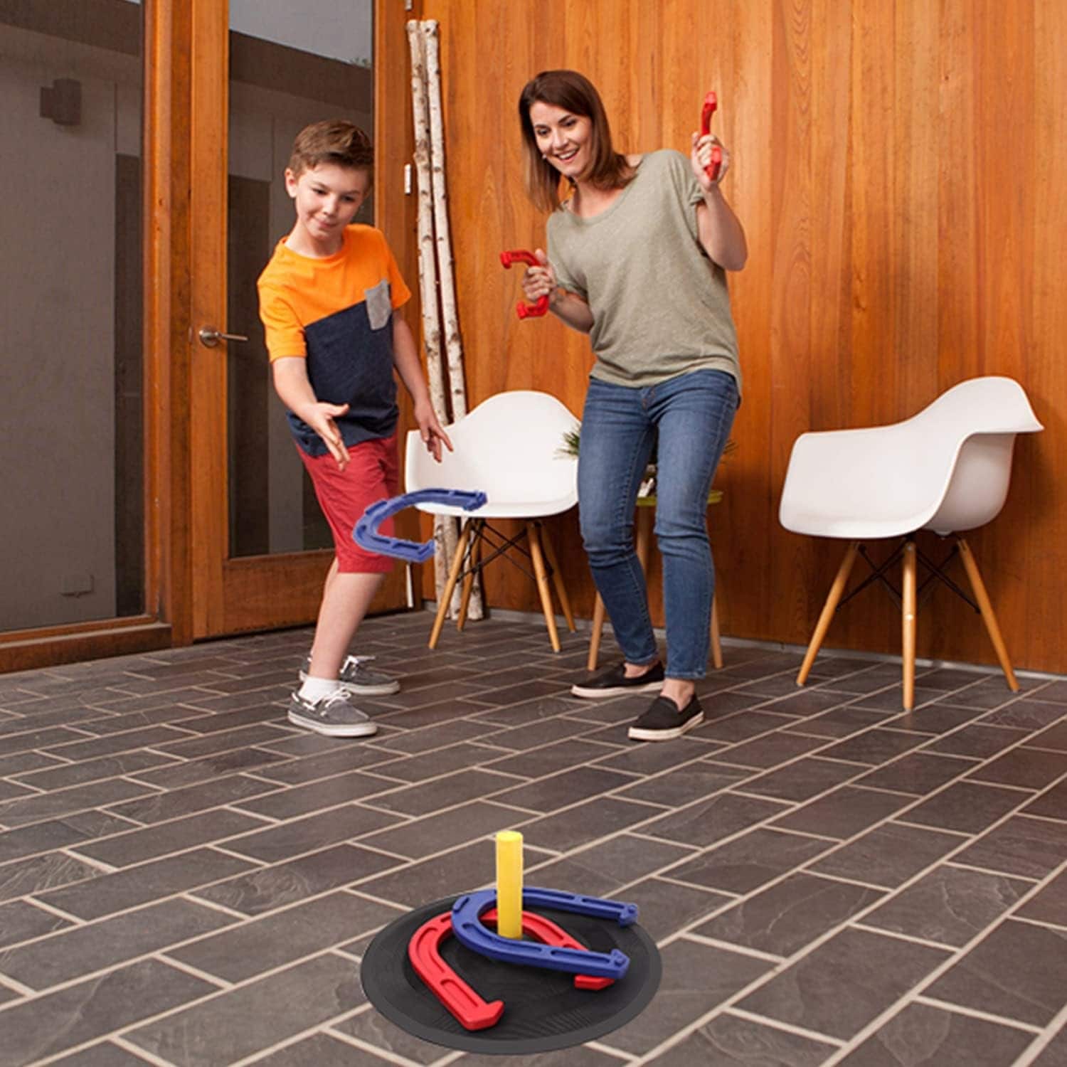 Jeu de fers à cheval en caoutchouc GSE™ pour enfants et adultes. Jeu de lancer de fers à cheval pour l'intérieur et l'extérieur - Jeu de fers à cheval en caoutchouc