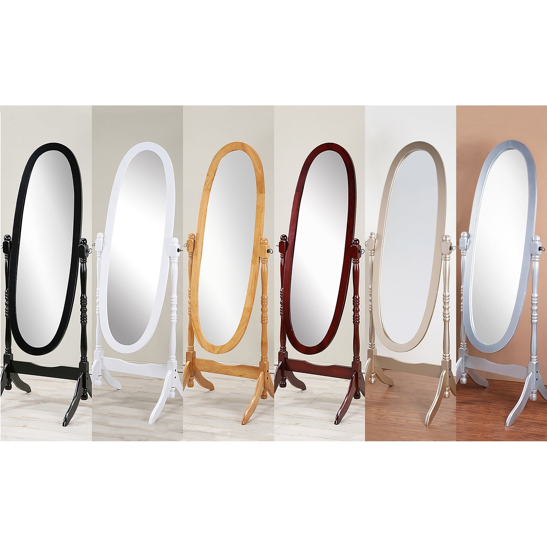 Miroir de sol ovale pivotant et réglable en bois pleine longueur de GTU Furniture