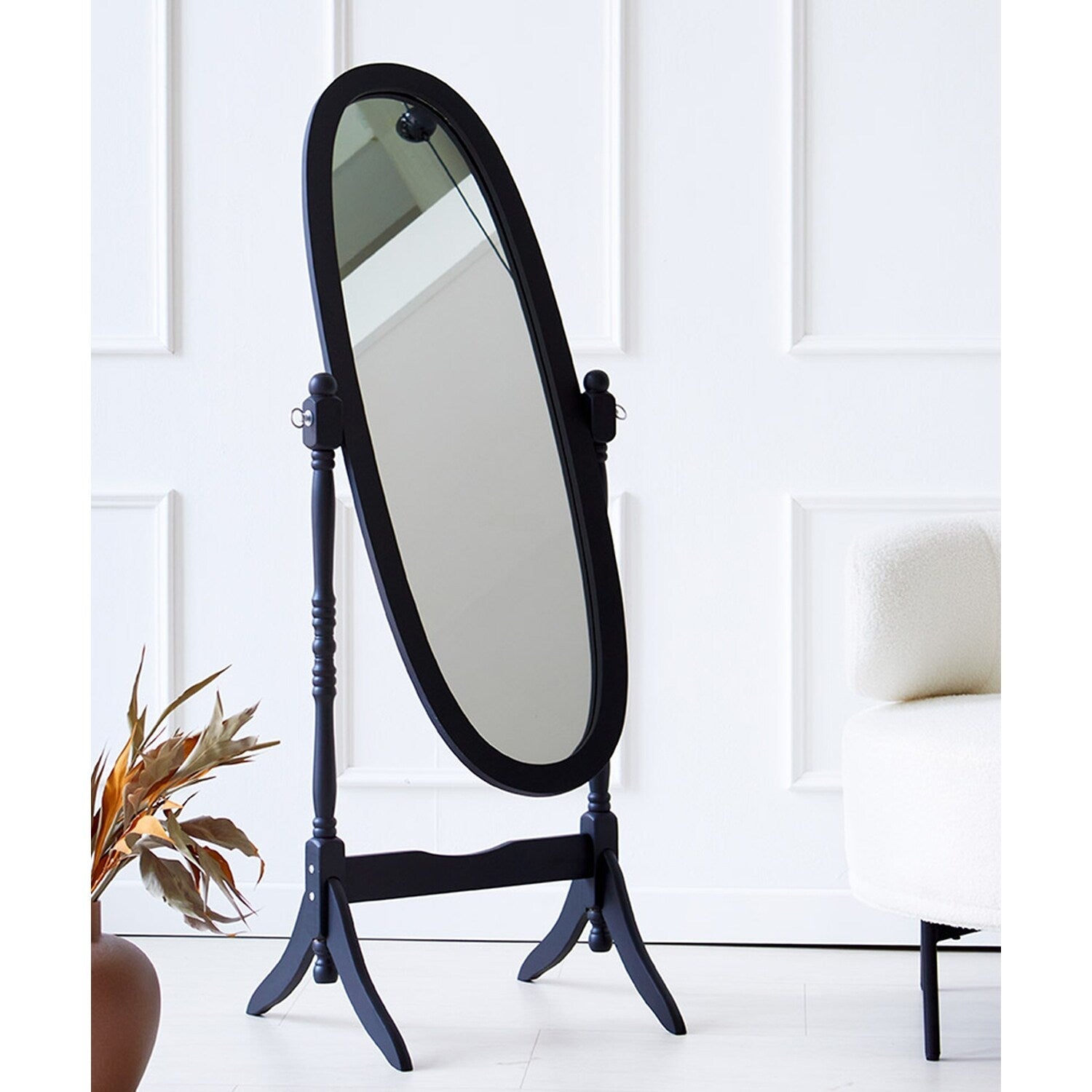 Miroir de sol ovale pivotant et réglable en bois pleine longueur de GTU Furniture