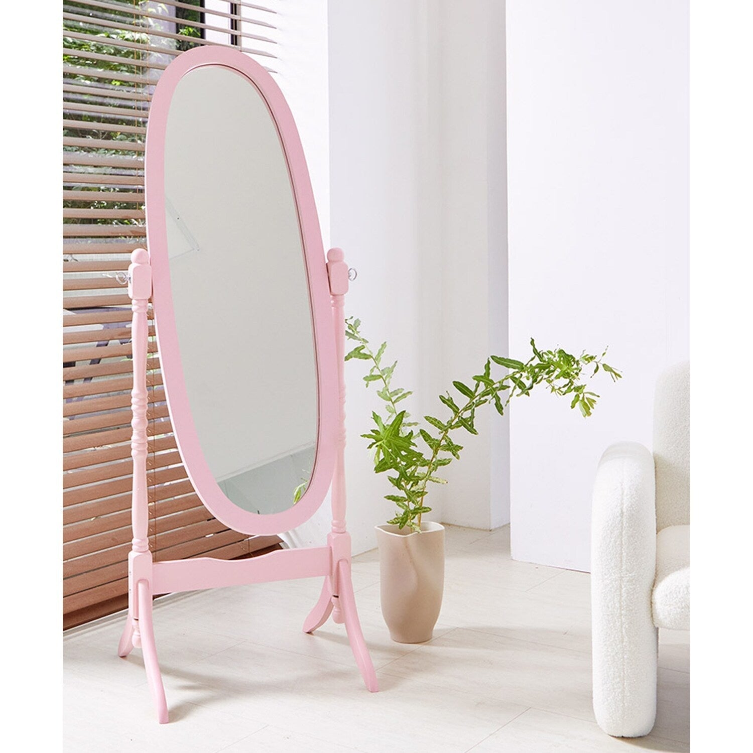 Miroir de sol ovale pivotant et réglable en bois pleine longueur de GTU Furniture