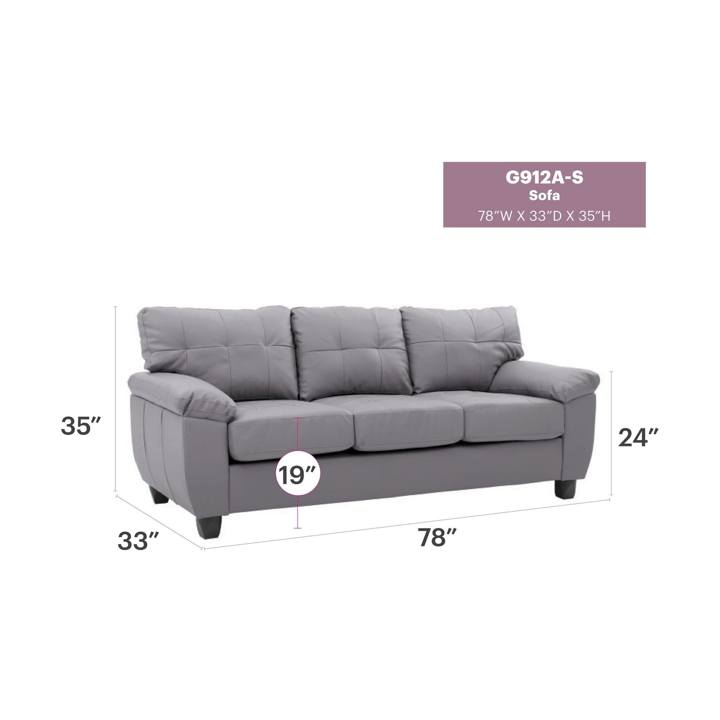 Canapé droit Gallant 78 po en similicuir à accoudoirs évasés - 33 L x 78 l x 35 H