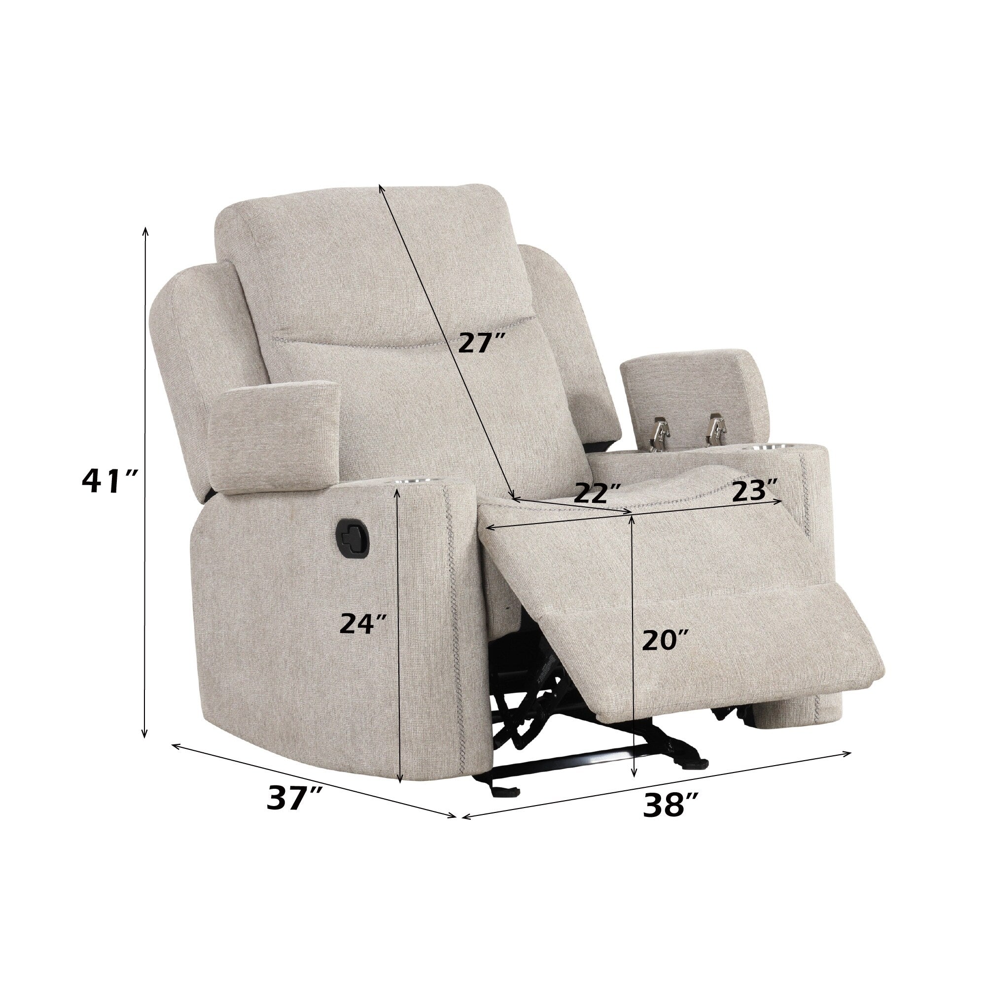 Fauteuil inclinable et coulissant Galya en chenille gris clair