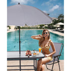 Ensemble de meubles de jardin, ensemble de salle à manger d'extérieur 8 pièces avec parasol, 6 chaises pliantes et 1 table rectangulaire en verre trempé