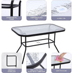 Ensemble de meubles de jardin, ensemble de salle à manger d'extérieur 8 pièces avec parasol, 6 chaises pliantes et 1 table rectangulaire en verre trempé