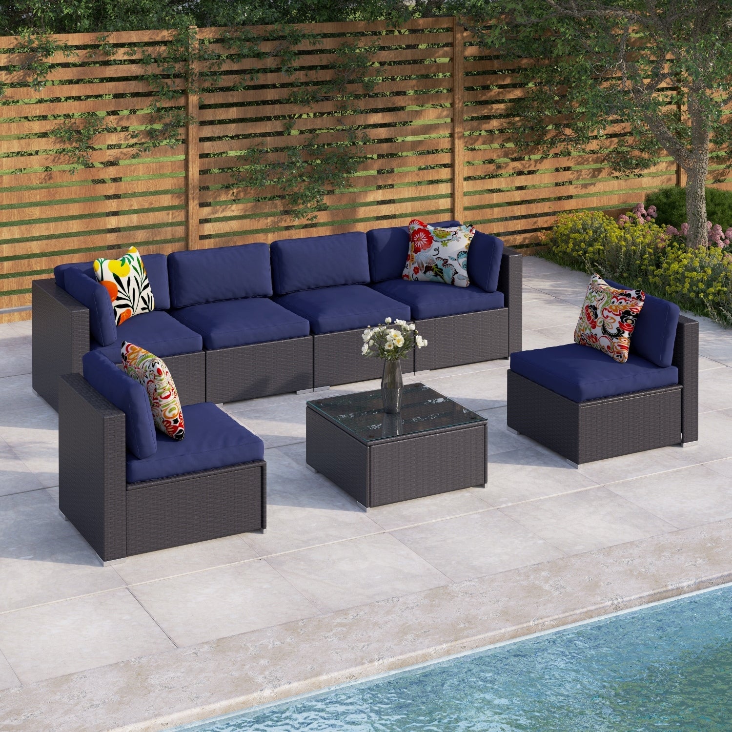 Ensemble de salon de jardin Gariau en rotin et osier, 13 pièces, avec 2 types de tables de foyer à gaz, par Havenside Home