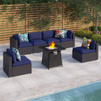 Ensemble de salon de jardin Gariau en rotin et osier, 13 pièces, avec 2 types de tables de foyer à gaz, par Havenside Home