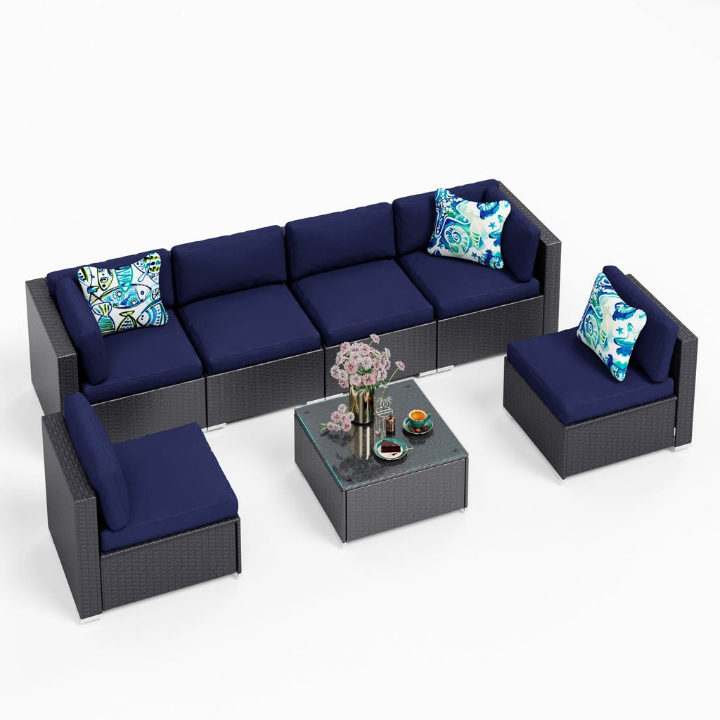 Ensemble de salon de jardin Gariau en rotin et osier, 13 pièces, avec 2 types de tables de foyer à gaz, par Havenside Home