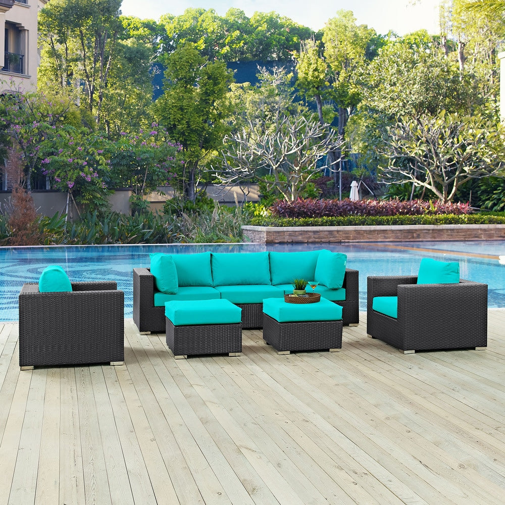 Ensemble de salon de jardin en rotin synthétique Bocabec (7 pièces) par Havenside Home