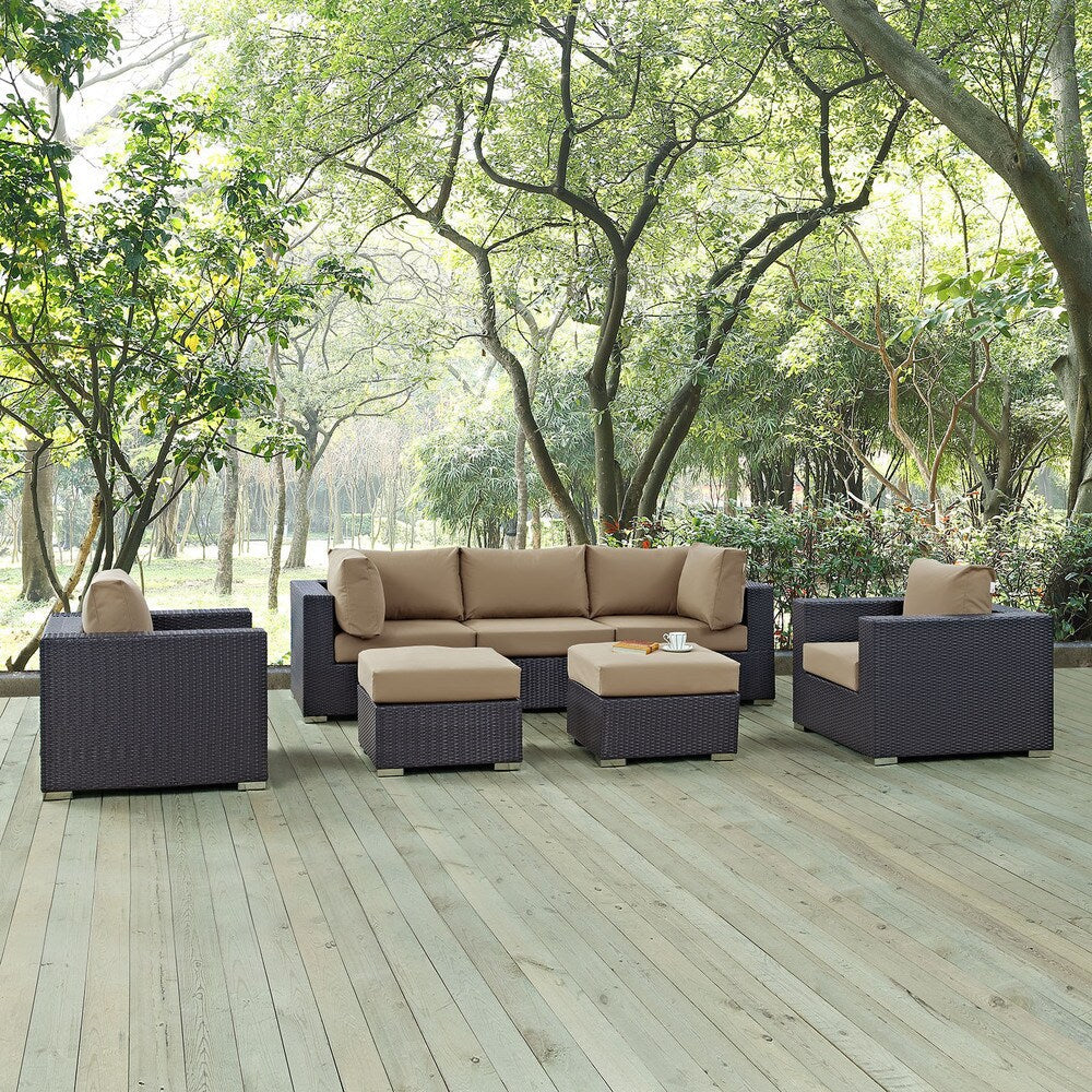 Ensemble de salon de jardin en rotin synthétique Bocabec (7 pièces) par Havenside Home