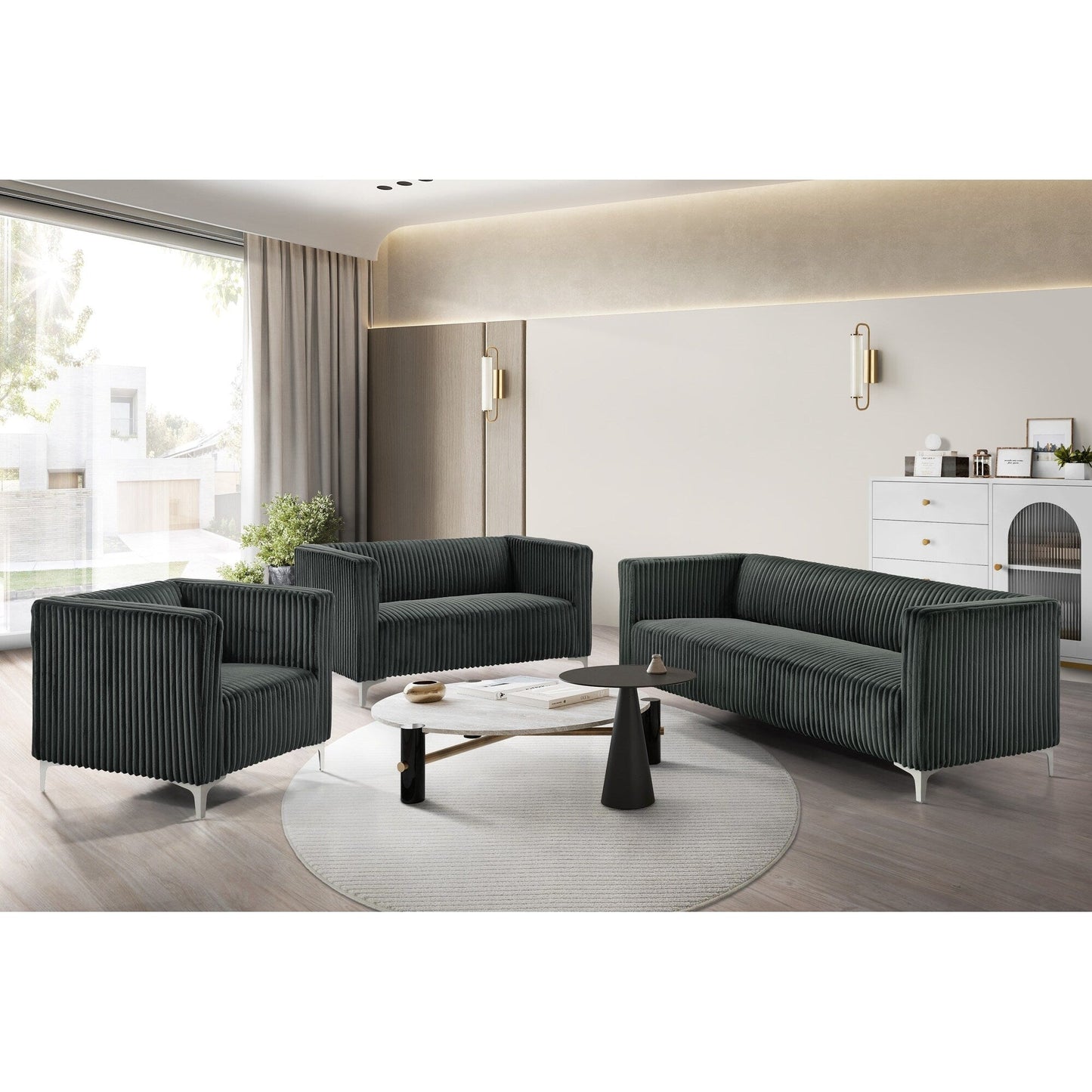 Ensemble de salon en velours Clayfell Gavin avec accoudoirs carrés