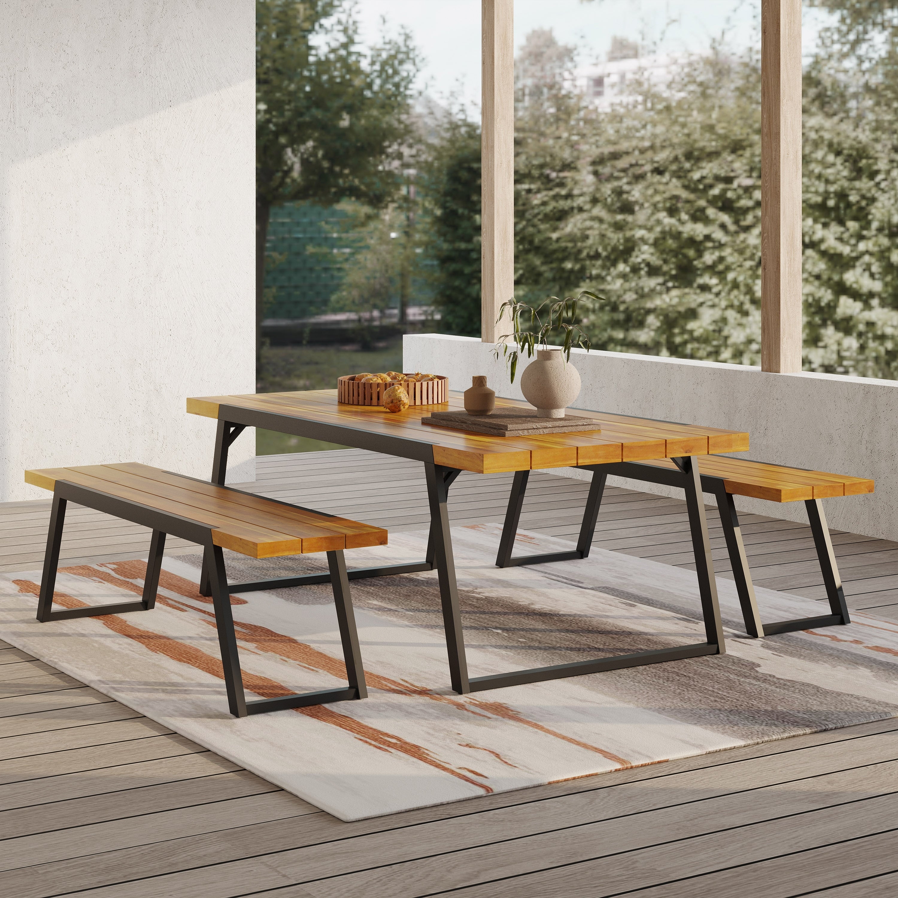 Ensemble de pique-nique d'extérieur 3 pièces en bois d'acacia Gaylor par Christopher Knight Home
