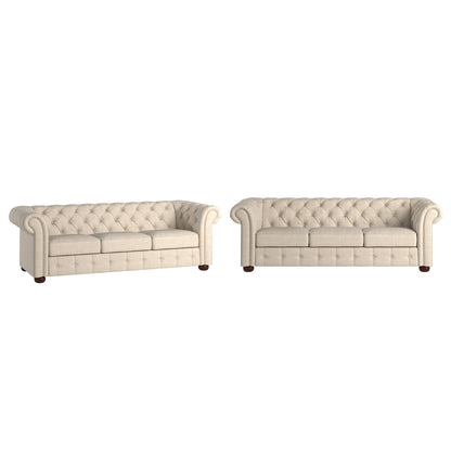 Canapé Chesterfield capitonné à accoudoirs en volutes Gdansk