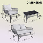 Ensemble de 4 meubles de jardin en osier pour terrasse, canapé-lit en rotin gris avec coussin et table