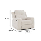 Fauteuil inclinable manuel Genna, polyester beige clair, rembourrage moelleux