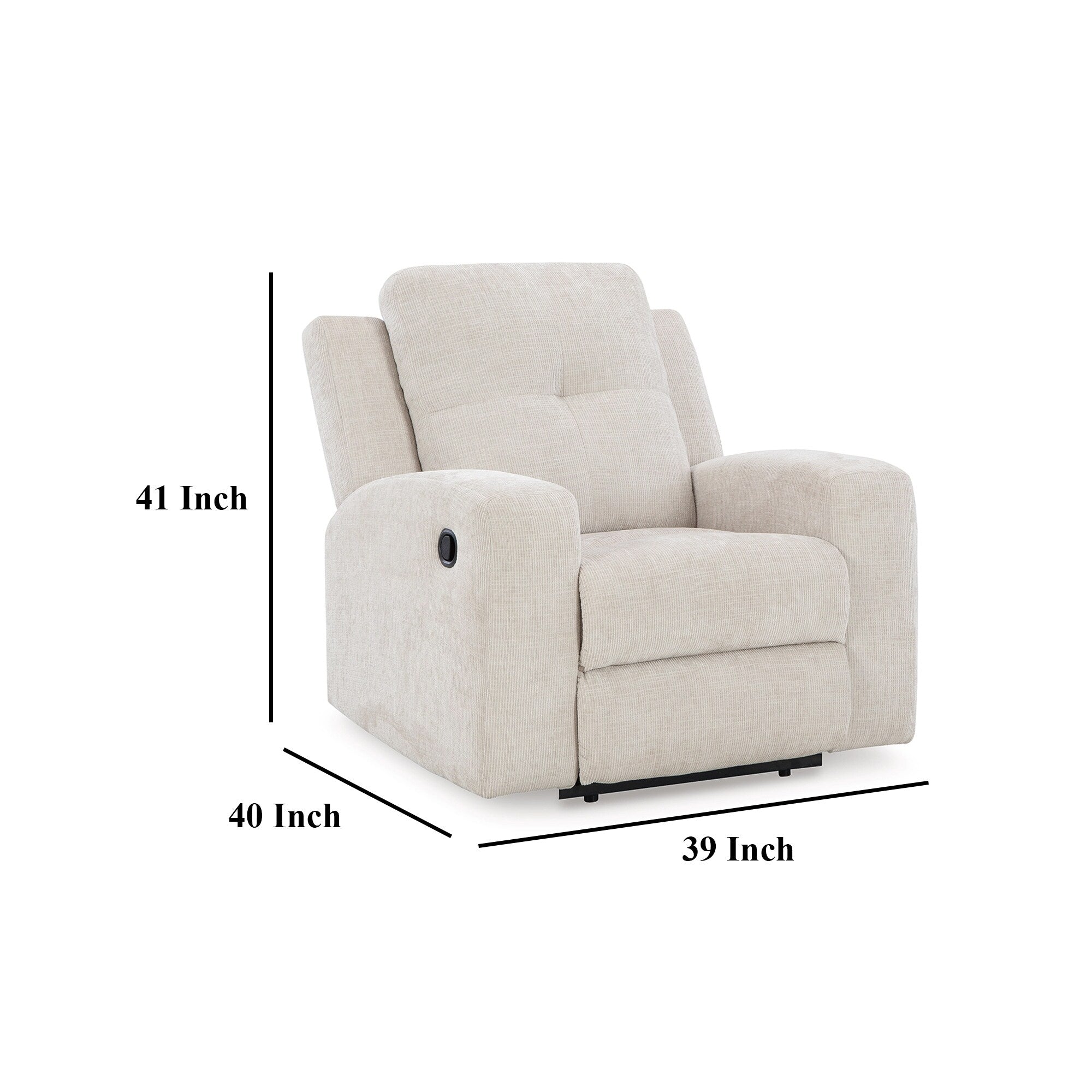 Fauteuil inclinable manuel Genna, polyester beige clair, rembourrage moelleux