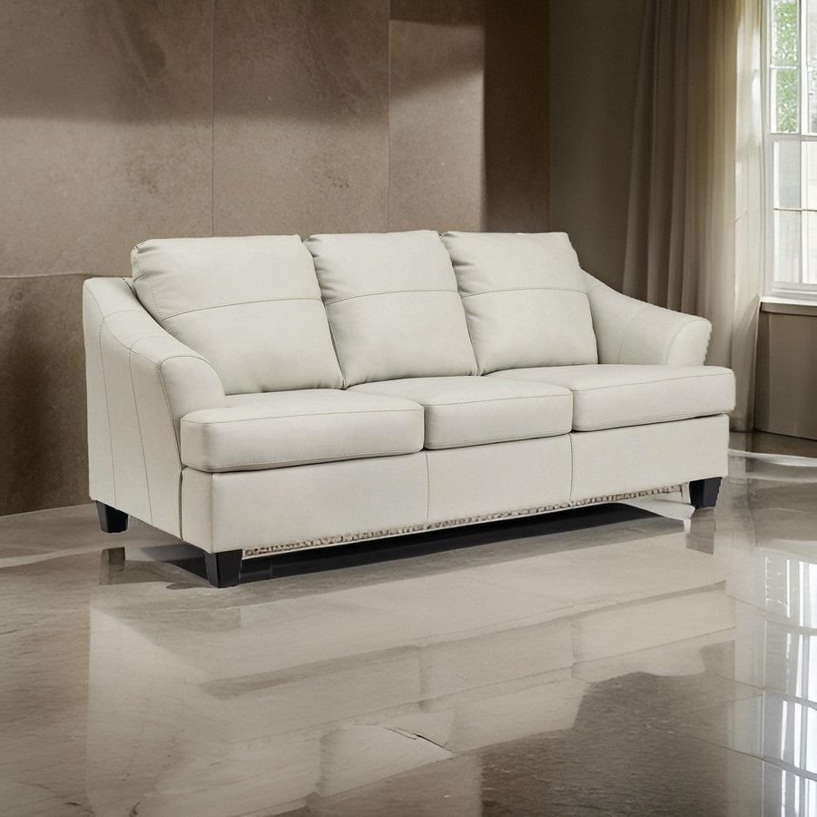 Canapé Geno 88 pouces, coussin de dossier surdimensionné, cuir véritable blanc cassé