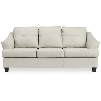 Canapé Geno 88 pouces, coussin de dossier surdimensionné, cuir véritable blanc cassé